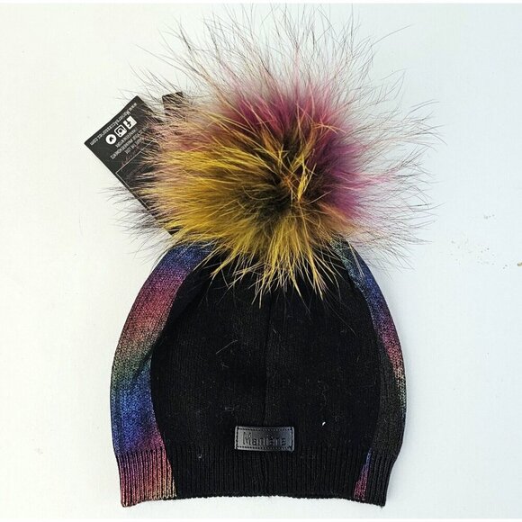 Maniere Girls Rainbow Genuine Fur POM POM Hat New - Picture 2 of 5